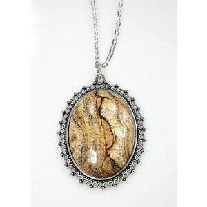 Picture Landscape Jasper Pendant Necklace Oval Stone Cabochon BOHO OOAK Unique
